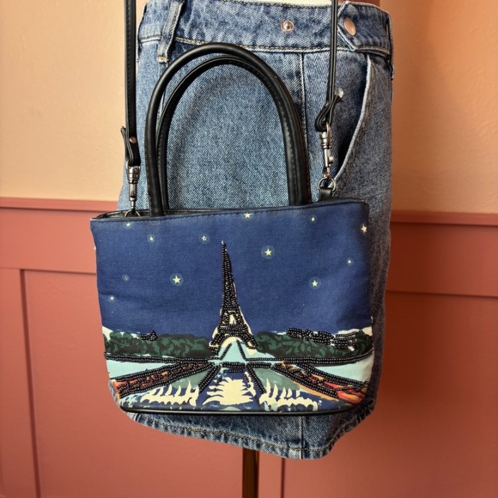 St. John's Bay vintage beaded Eiffel tower crossbody purse bag navy black paris
